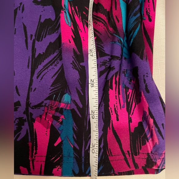 Palazzo Pants in black with hot pink & purple feathers. Size 1X. - Picture 10 of 12